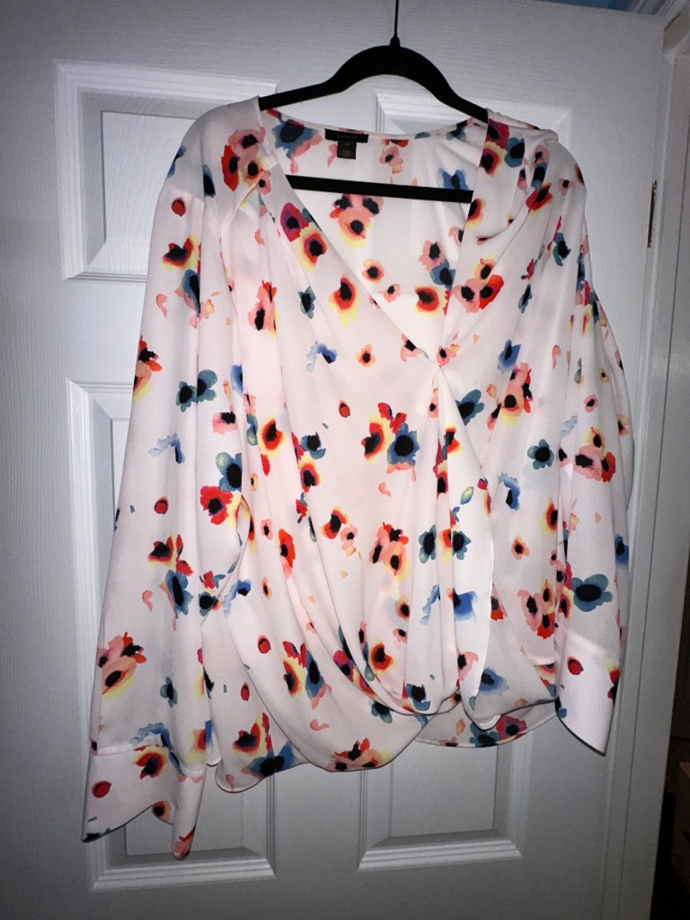 Halogen Plus Size 2X Floral Wrap Blouse Long Sleeve Lightweight Work Business